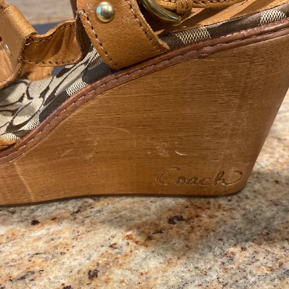 Coach Wood Platform Monogram Sandal Size 10. - Picture 8 of 10
